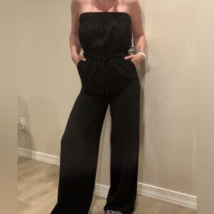 Black Smocked Strapless Jumpsuit – XS (0–2)